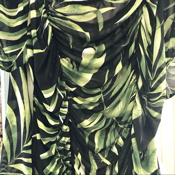 Palm Leaf Gathered Off Shoulder Top Plus 3X - Picture 2 of 8